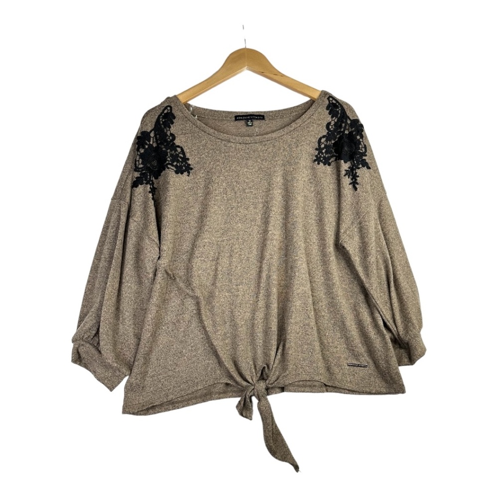 Adrienne Vittadini Tan and Black Sweater with Lace Detail Size XL‎